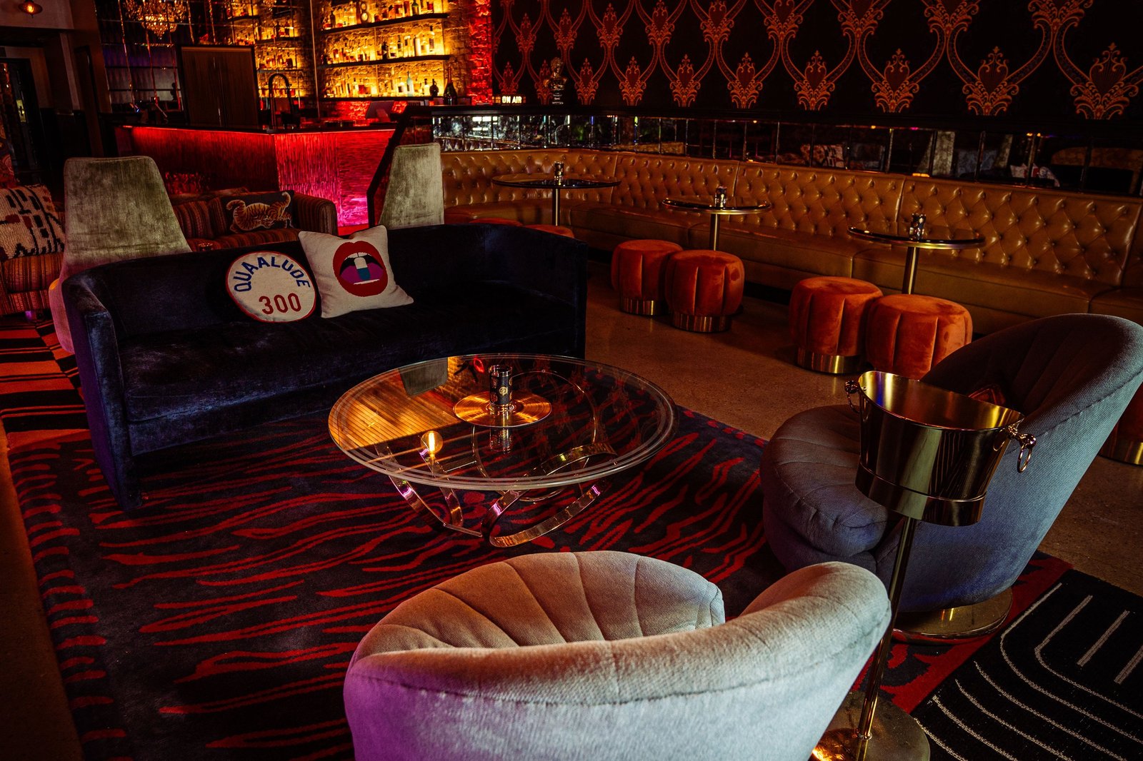 Interior of The Eighth Room in Nashville, a low-lit modern lounge